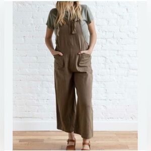 Miou Muse Josie Washed Cotton Linen Jumpsuit Overalls, Large